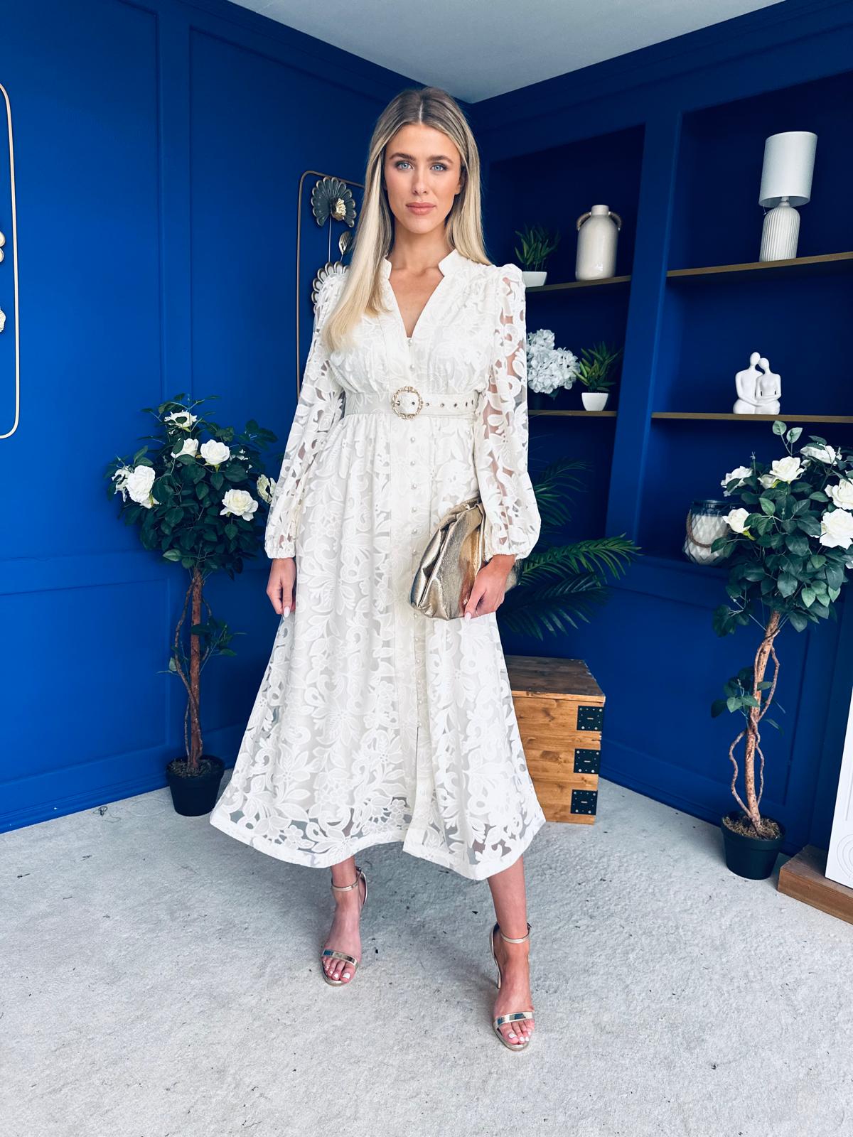 Piper Detailed Midi Shirt Dress Cream