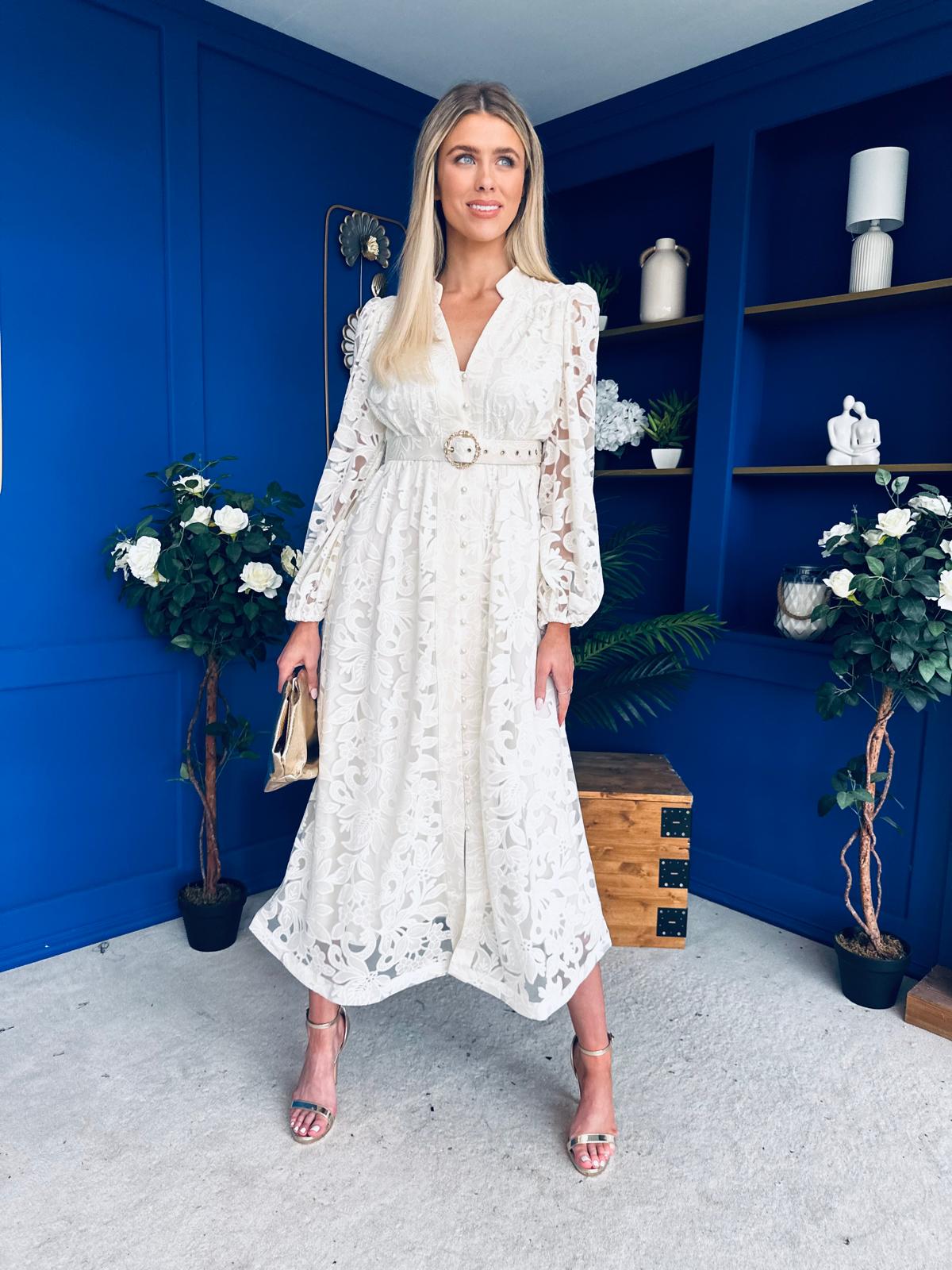cream midi shirt dress Wildflower Grace Midi Shirt Dress-Cream Large