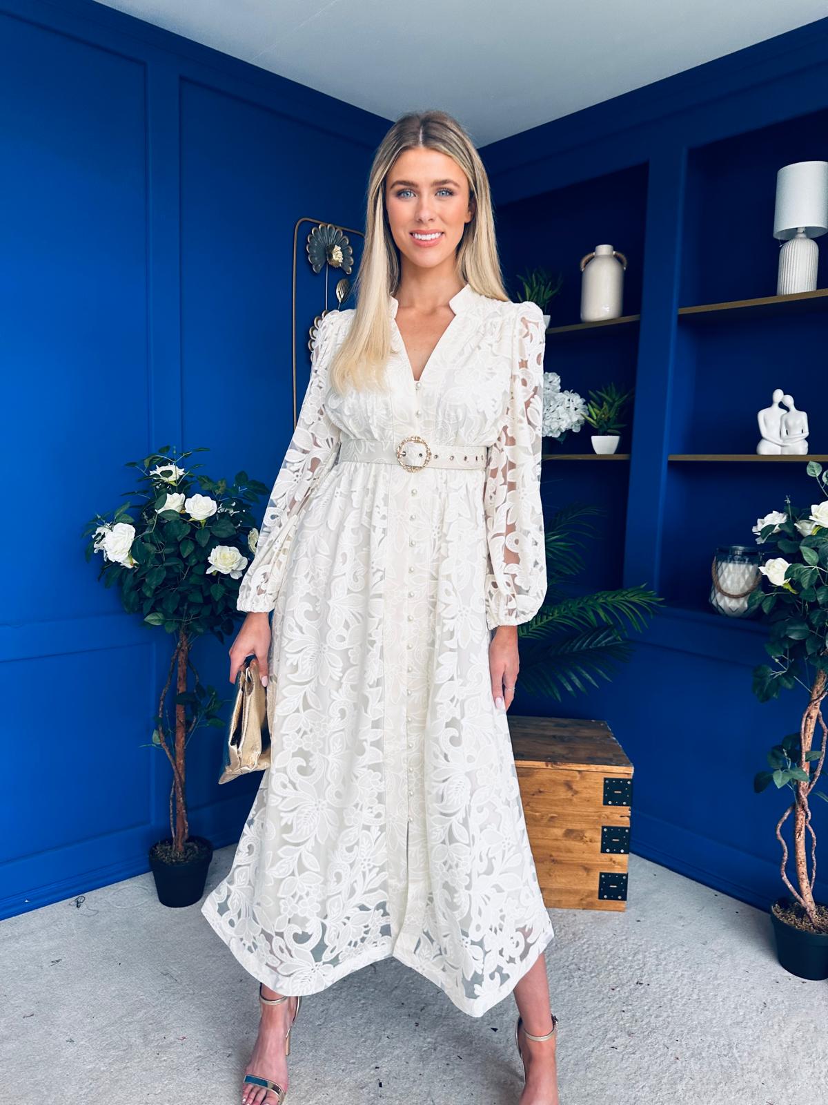 Piper Detailed Midi Shirt Dress Cream Canella Lane Piper Detailed Midi Shirt Dress Cream Canella Lane