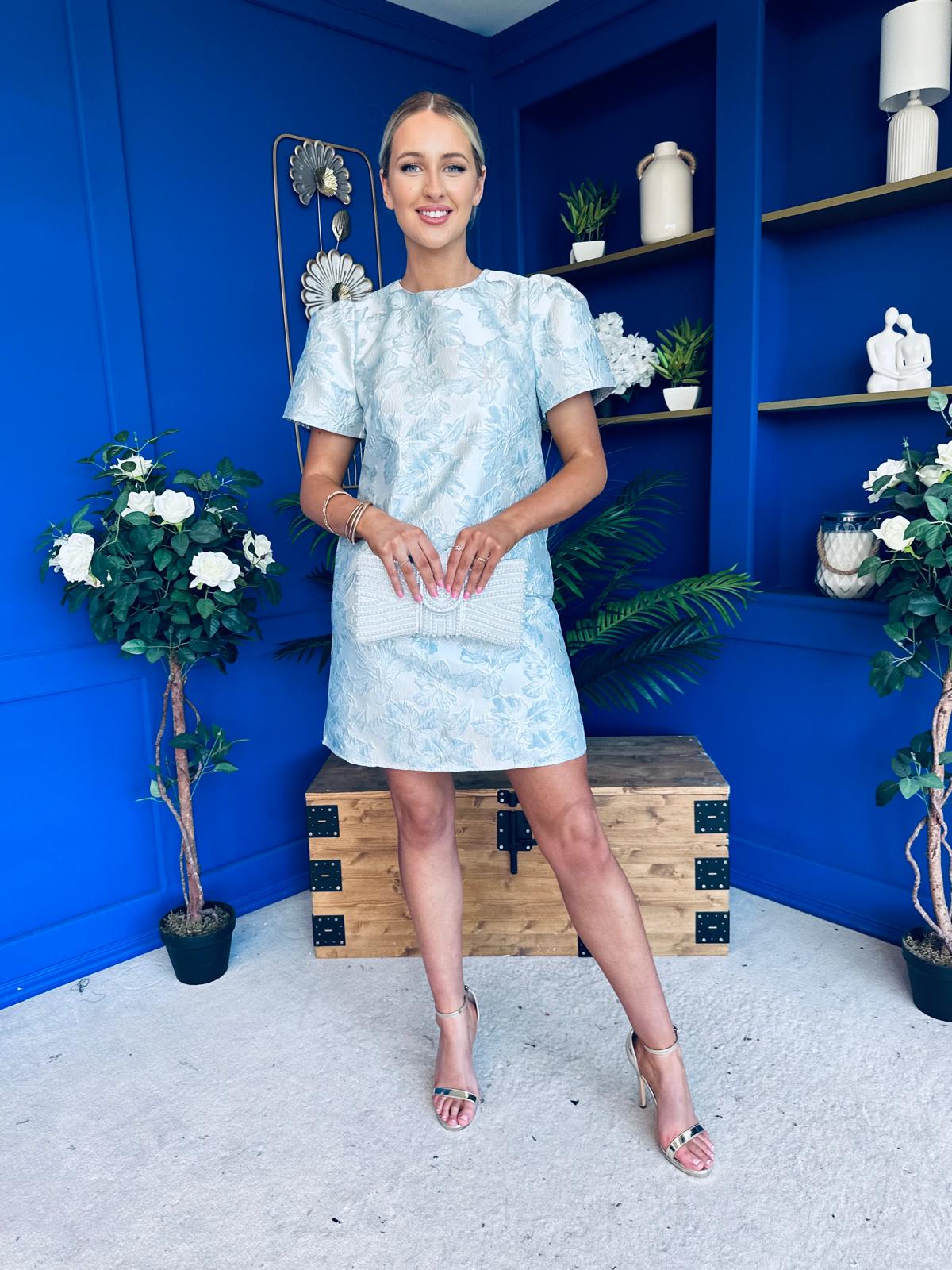 Keisha Jacquard Mini Shift Dress Ice Blue