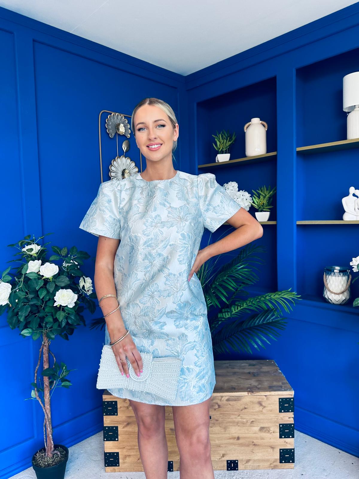 Keisha Jacquard Mini Shift Dress Ice Blue