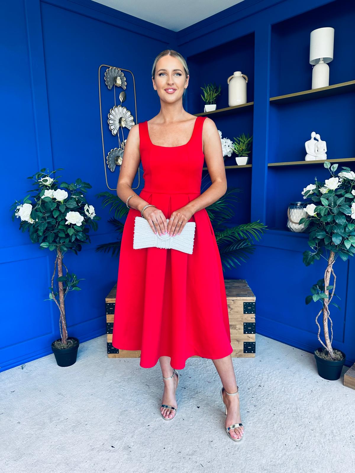 Erica Square Neck Midi Dress Red