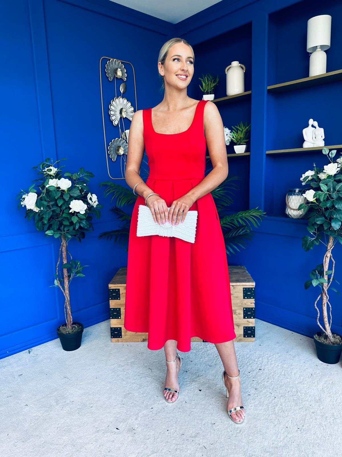 Erica Square Neck Midi Dress Red