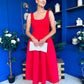 Erica Square Neck Midi Dress Red