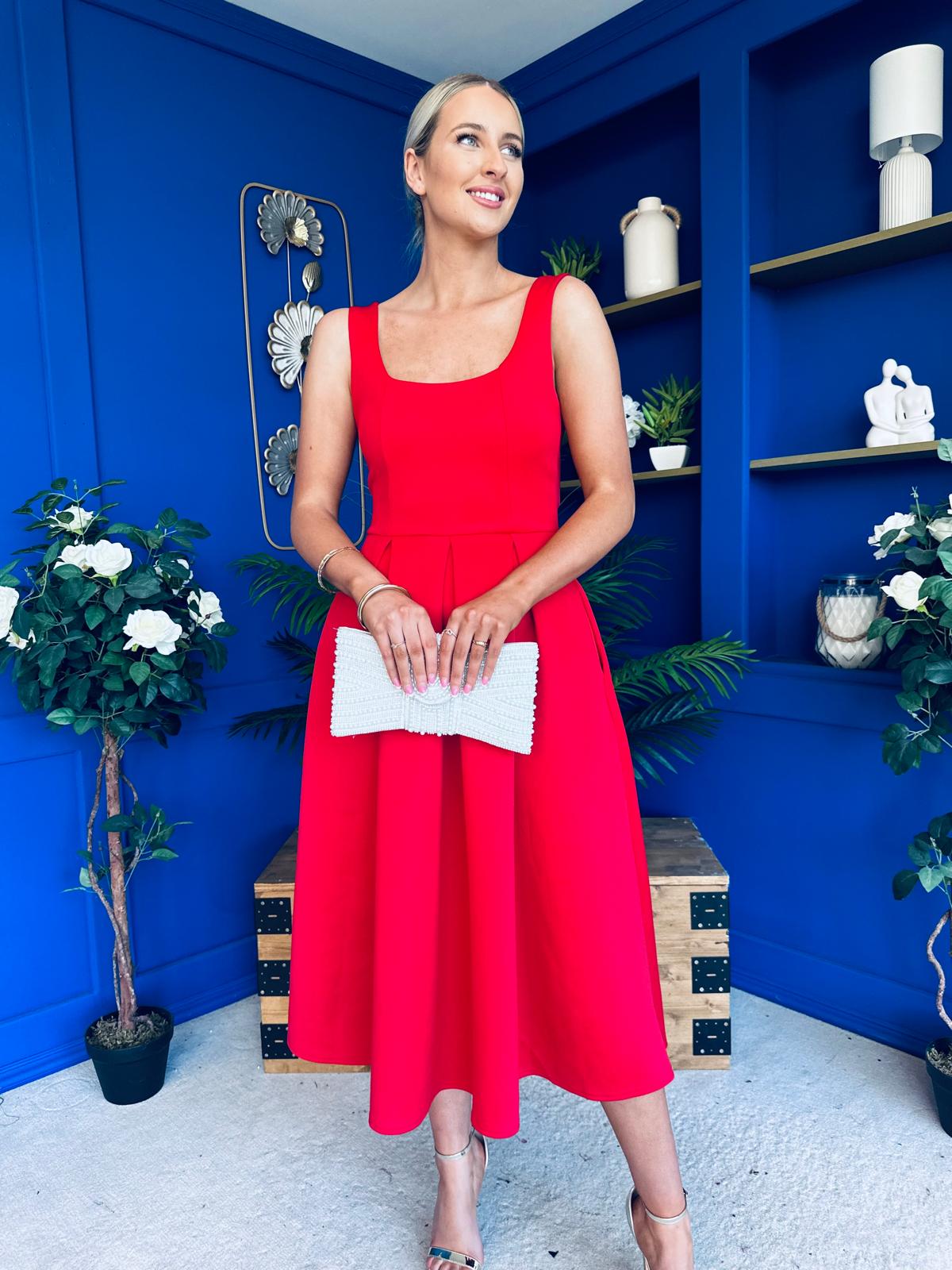 Erica Square Neck Midi Dress Red