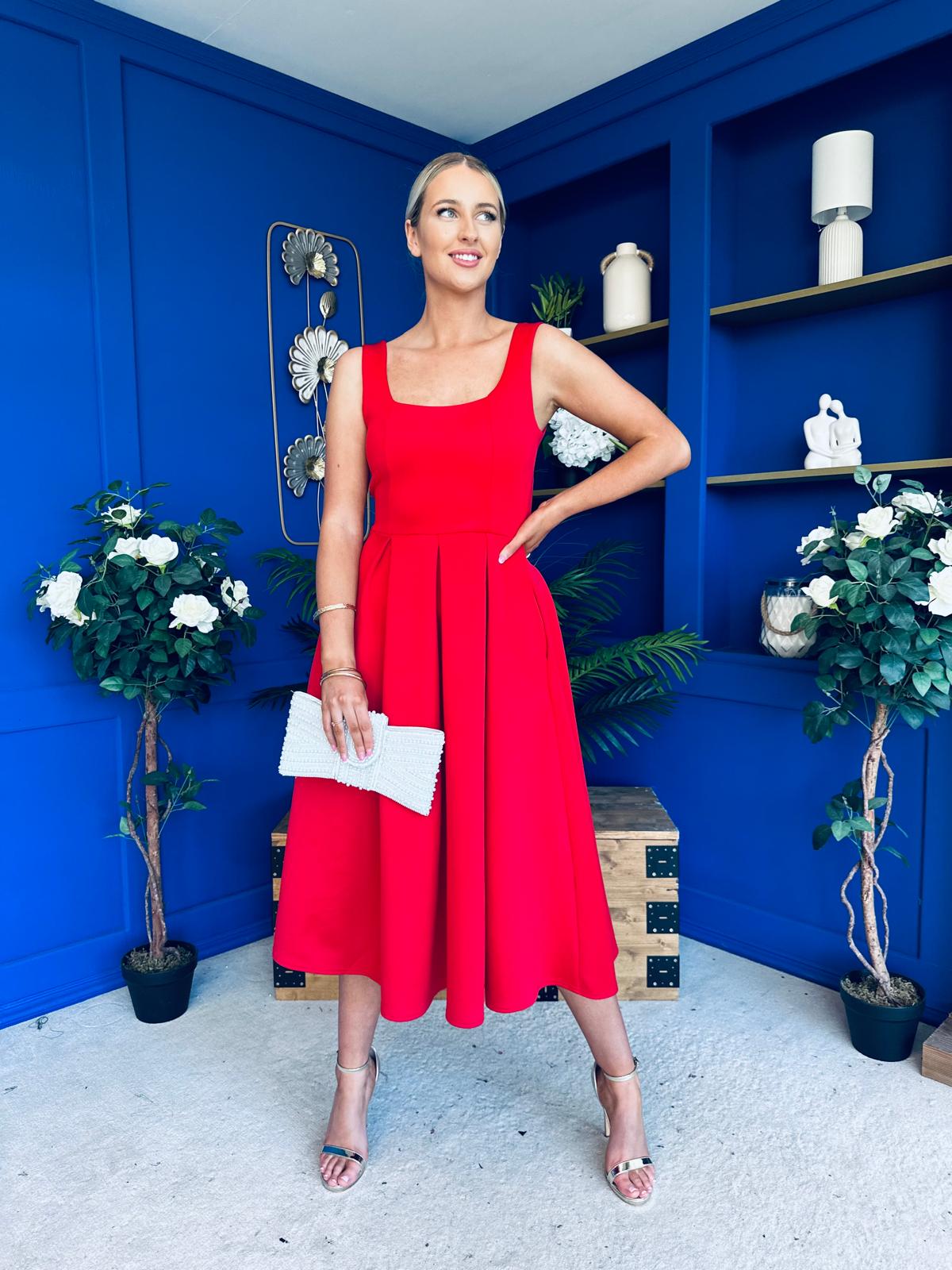 Erica Square Neck Midi Dress Red