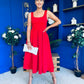 Erica Square Neck Midi Dress Red