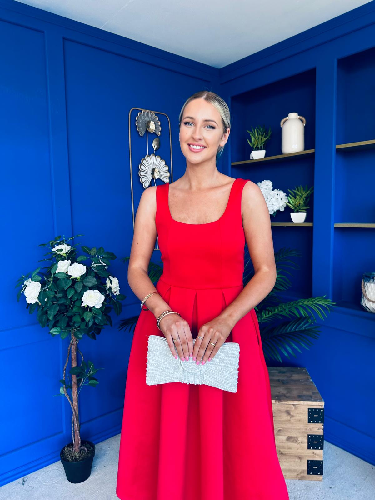 Erica Square Neck Midi Dress Red