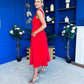 Erica Square Neck Midi Dress Red