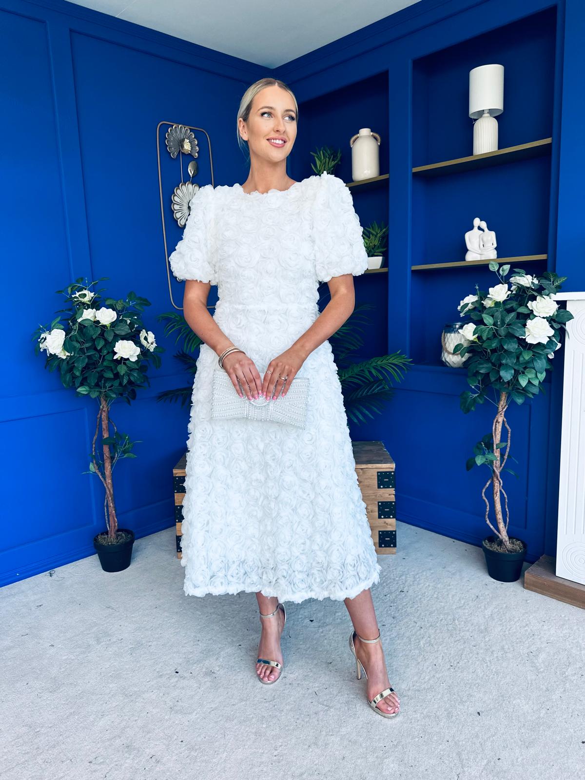 Pippa 3D Floral Occasion Dress White