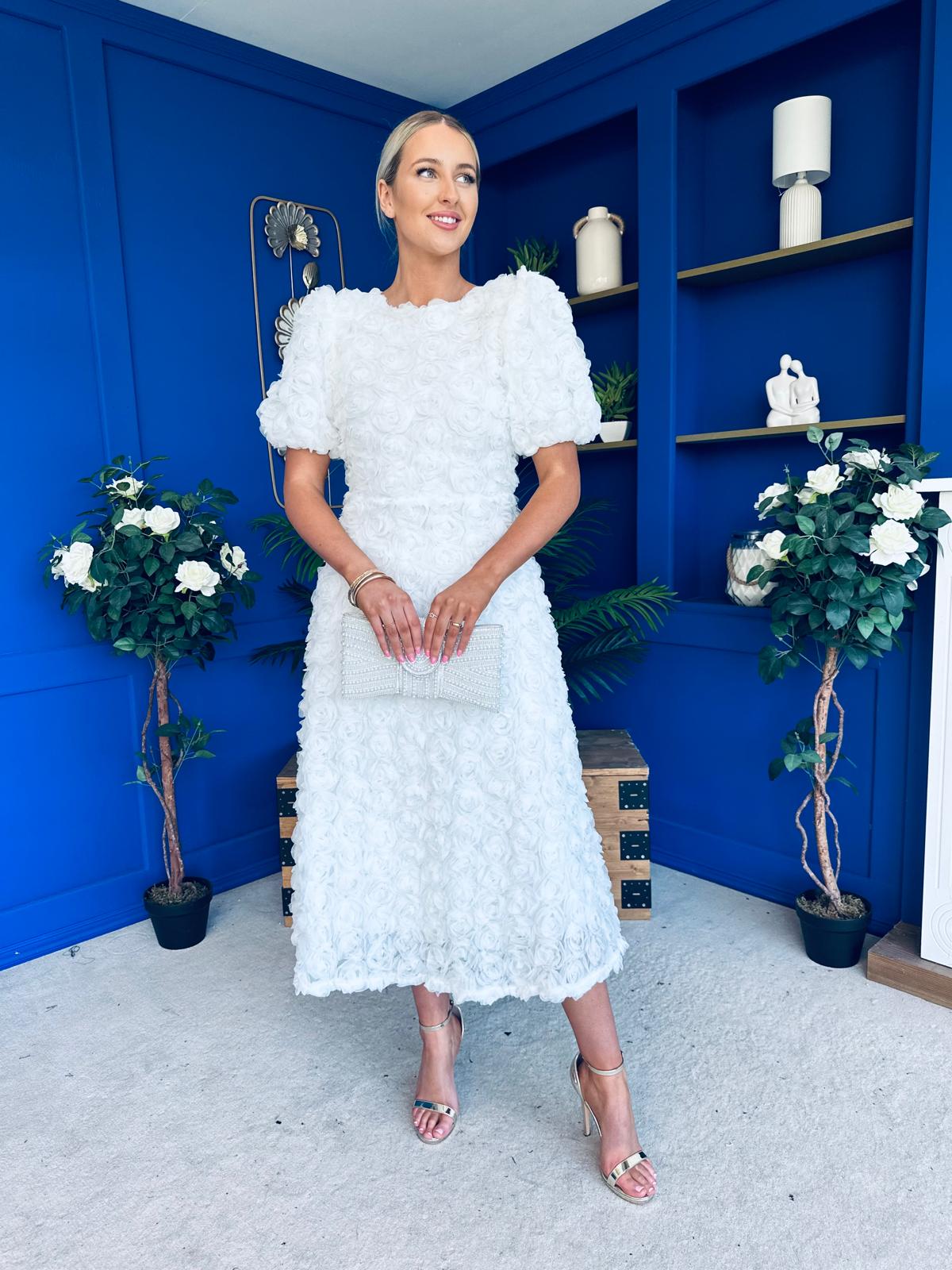 Pippa 3D Floral Occasion Dress White