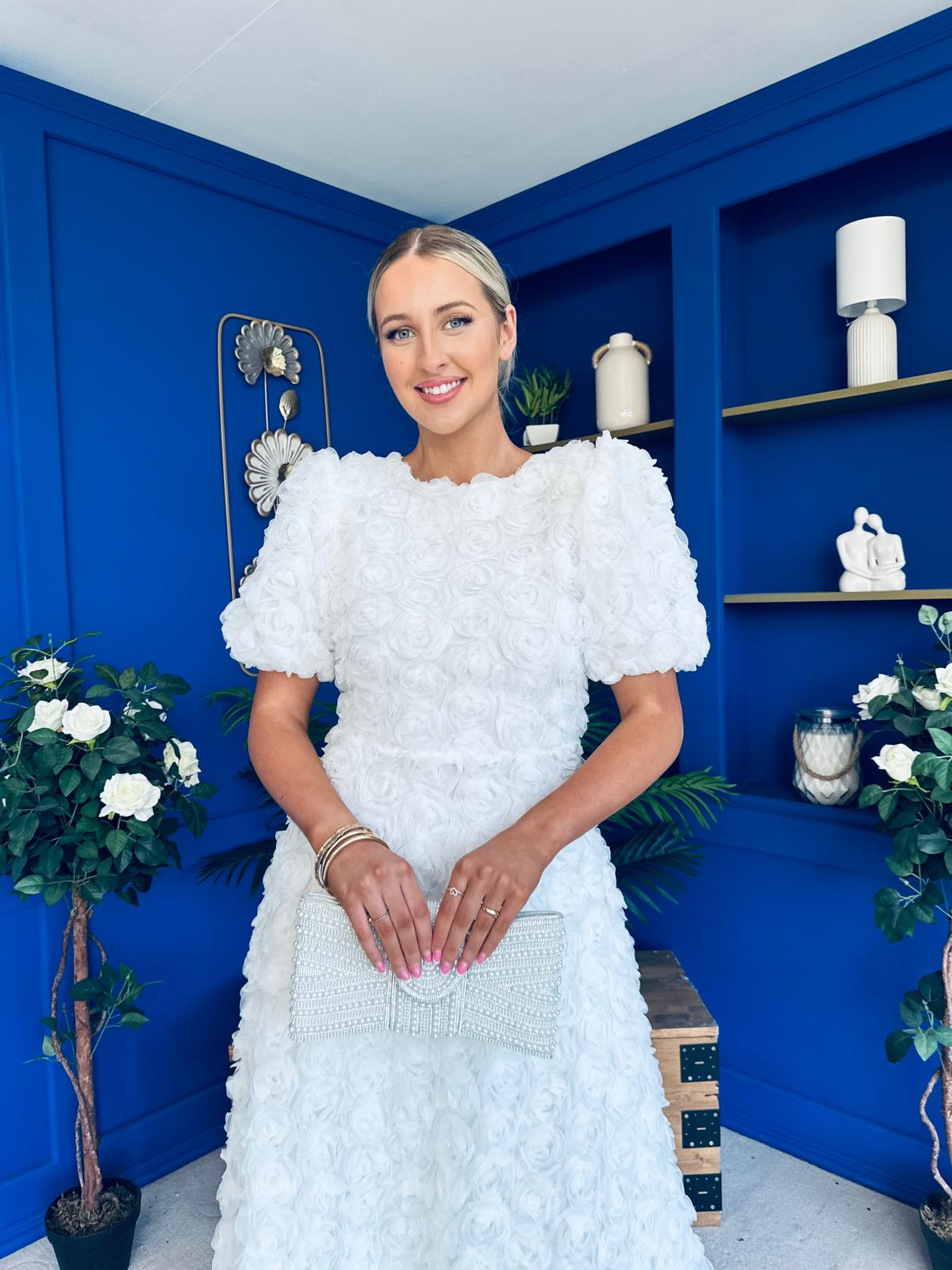 Pippa 3D Floral Occasion Dress White