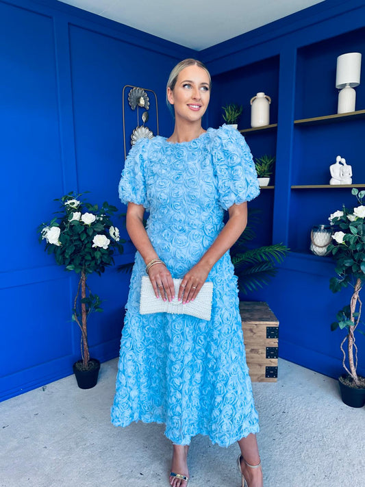 Pippa 3D Floral Occasion Dress Pwr Blue