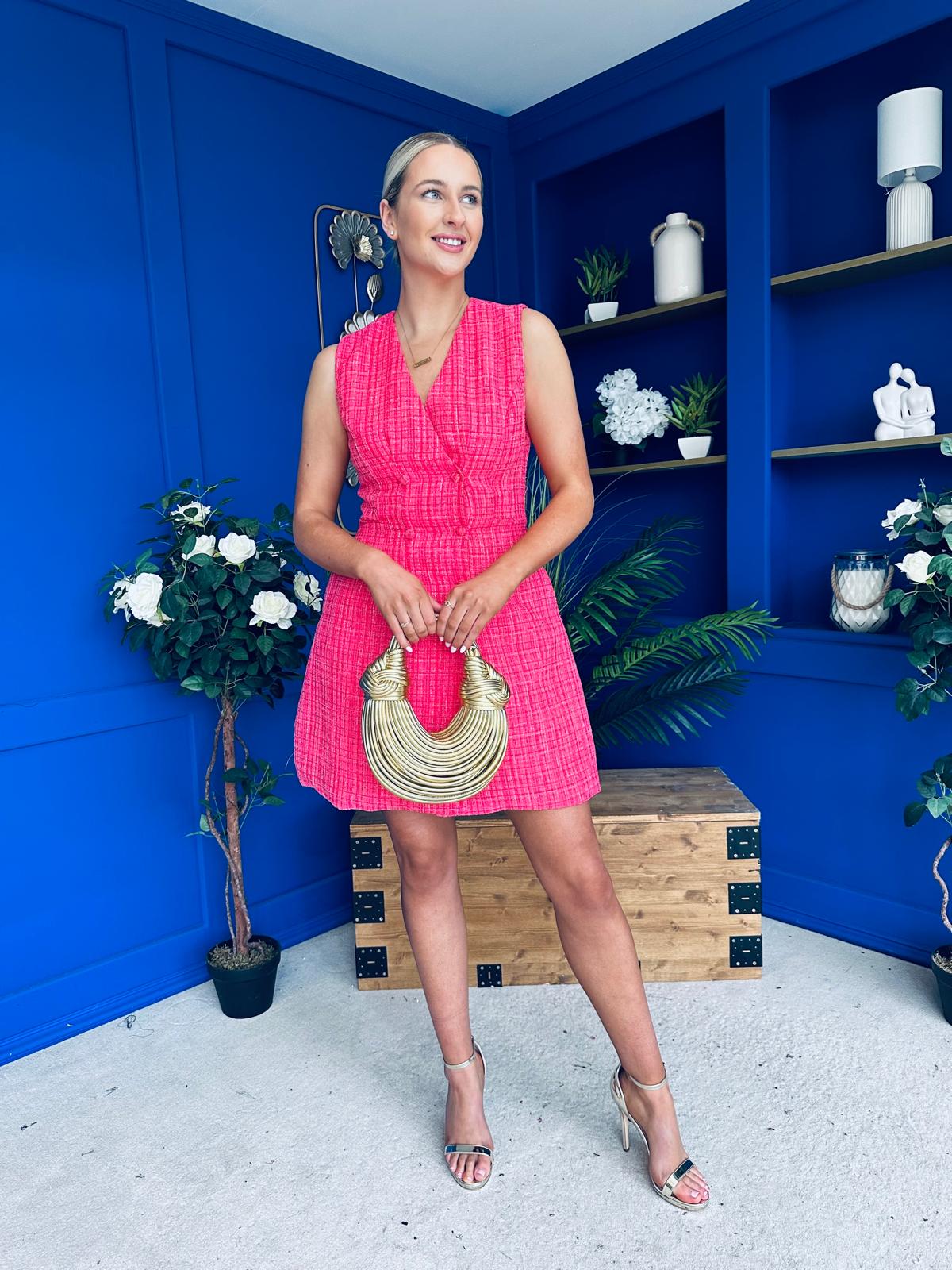 Hazel Boucle Tailored Mini Dress Pink