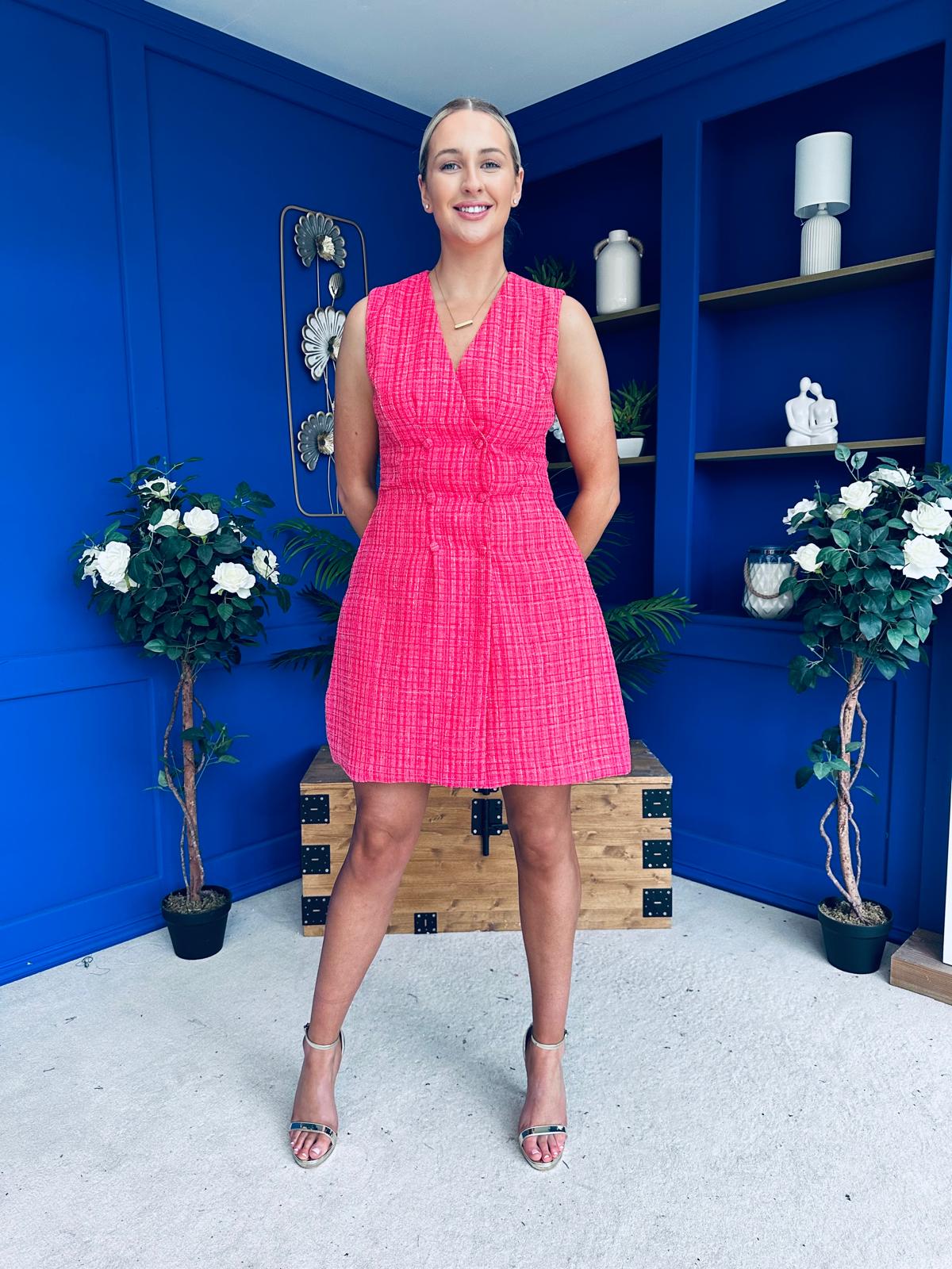 Hazel Boucle Tailored Mini Dress Pink