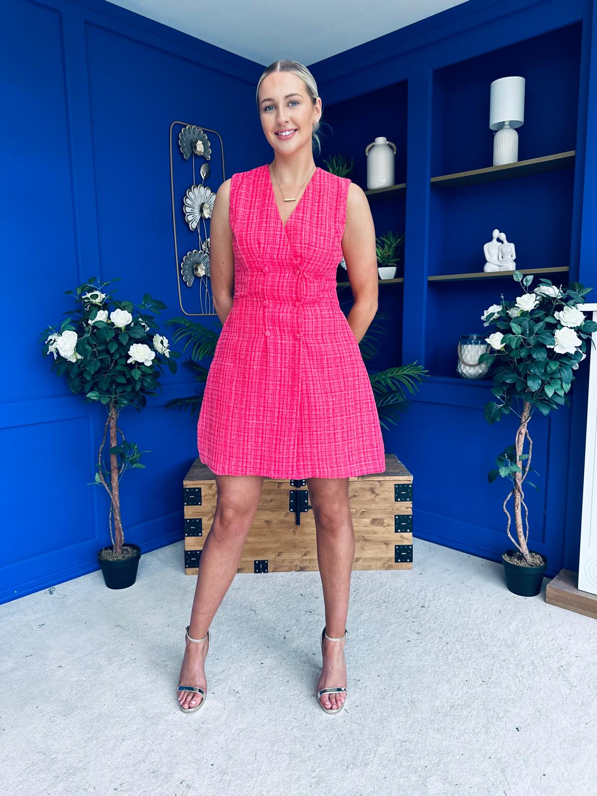 Hazel Boucle Tailored Mini Dress Pink