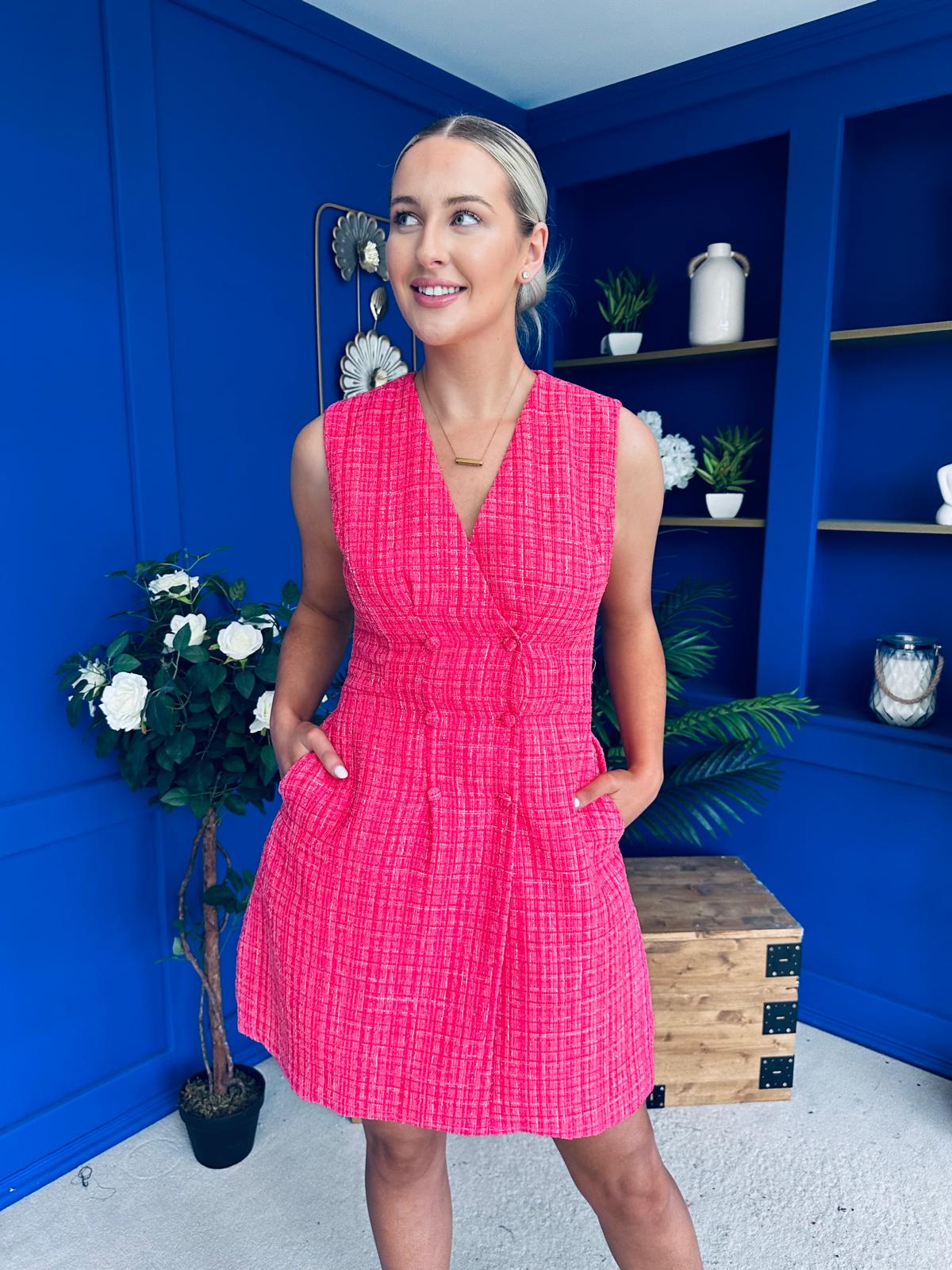 Hazel Boucle Tailored Mini Dress Pink