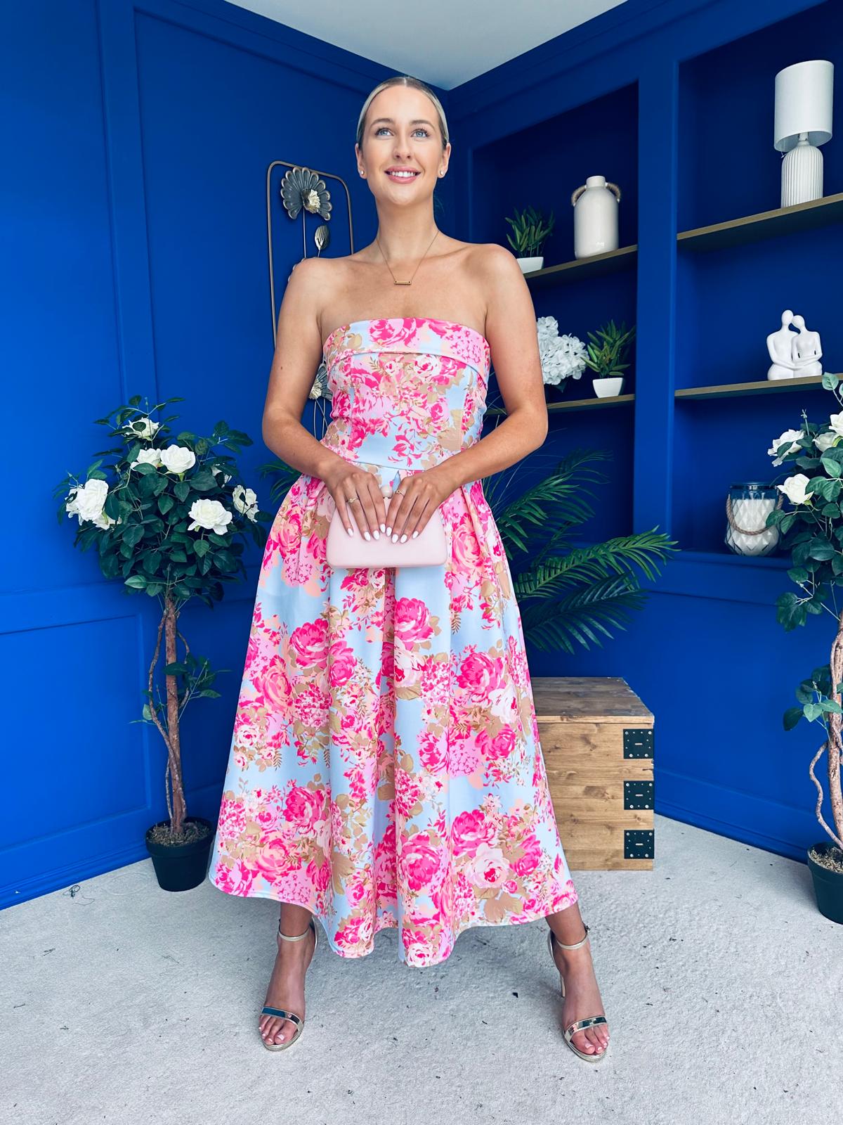 Danni Strapless Bandeau Midi Dress Floral