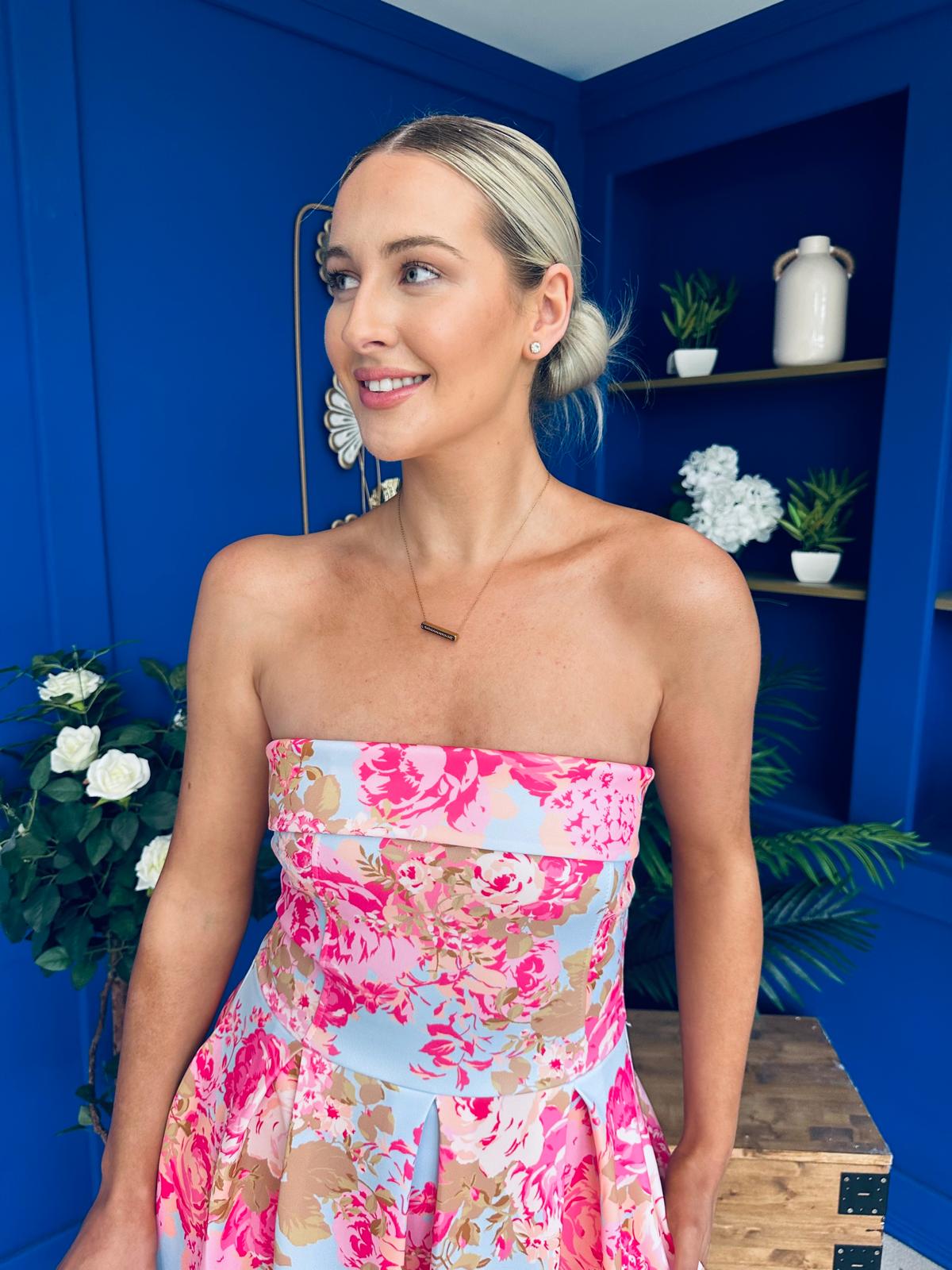 Danni Strapless Bandeau Midi Dress Floral