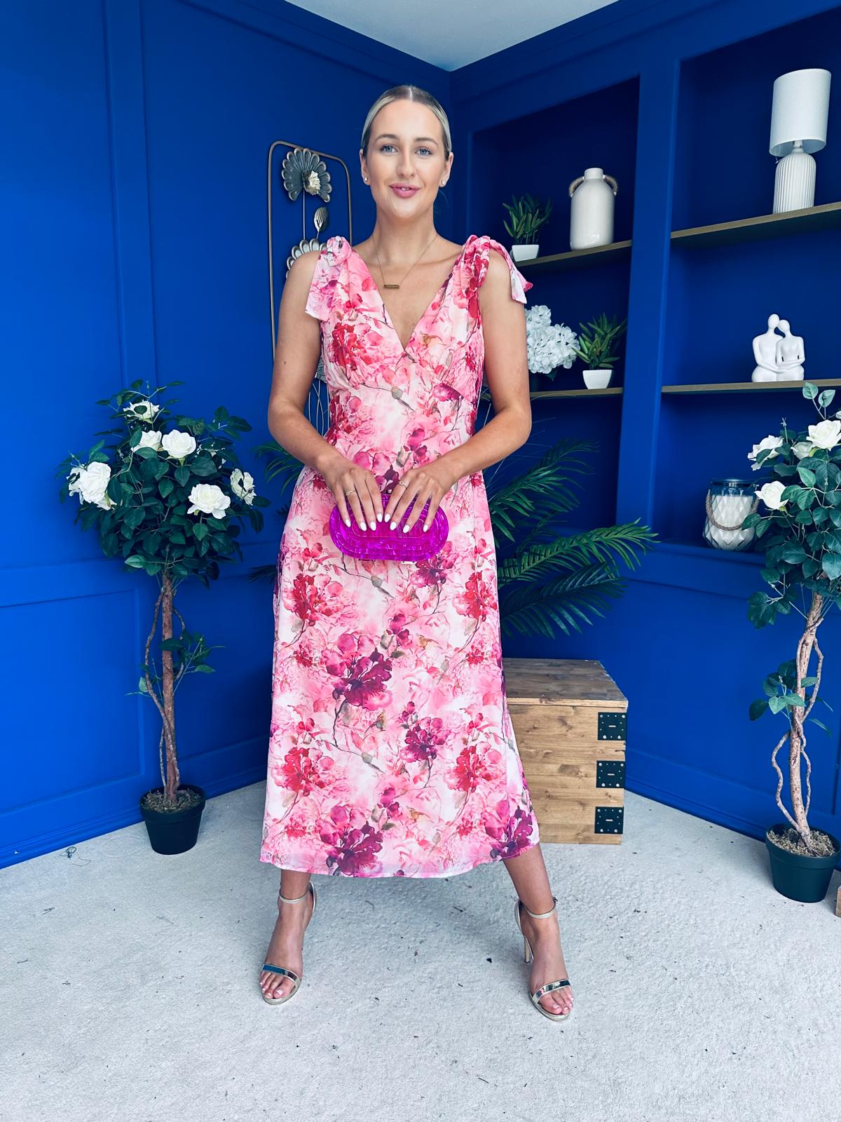 Beverly Floral Tie Shoulder Midi Dress