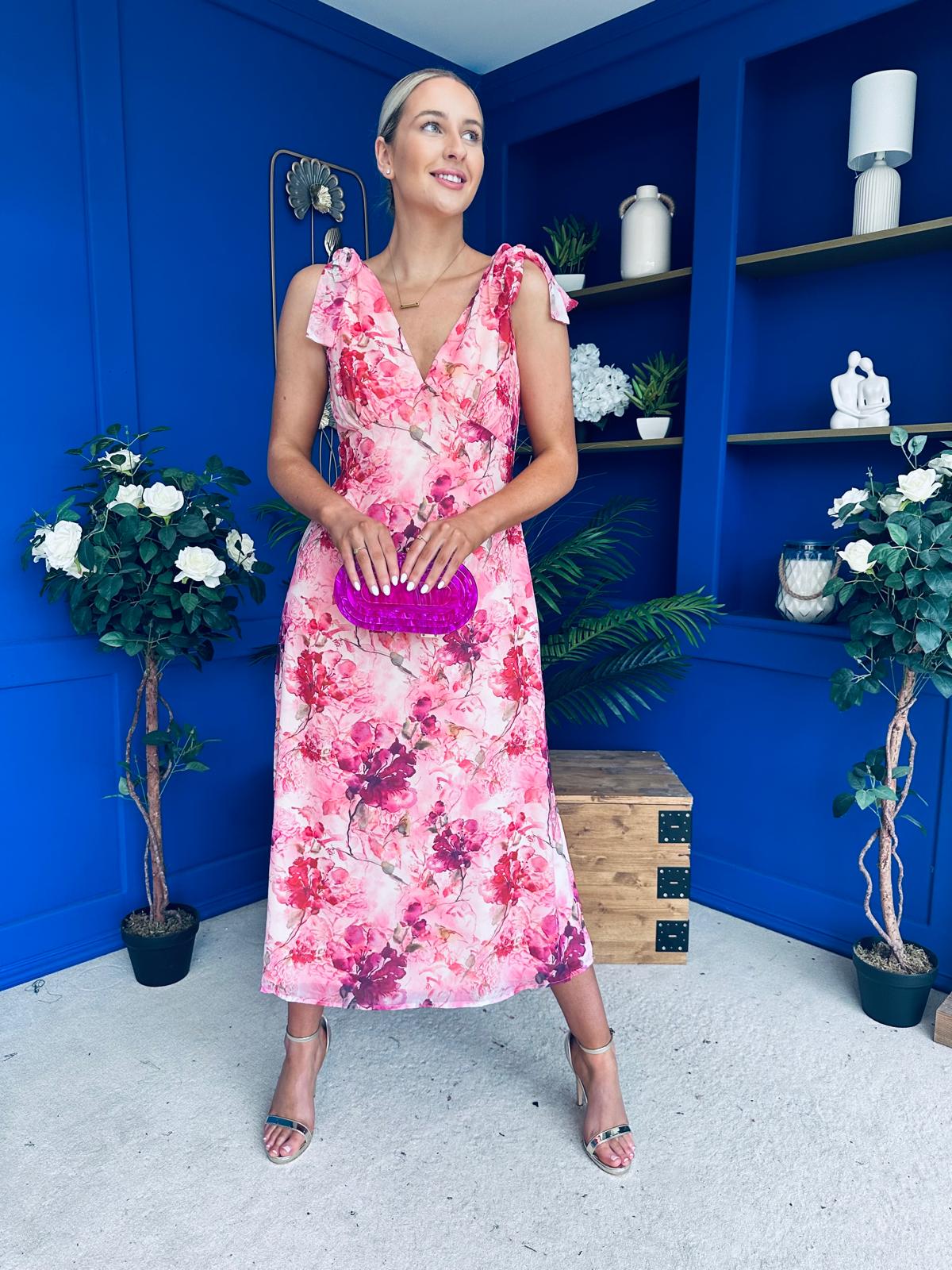Beverly Floral Tie Shoulder Midi Dress
