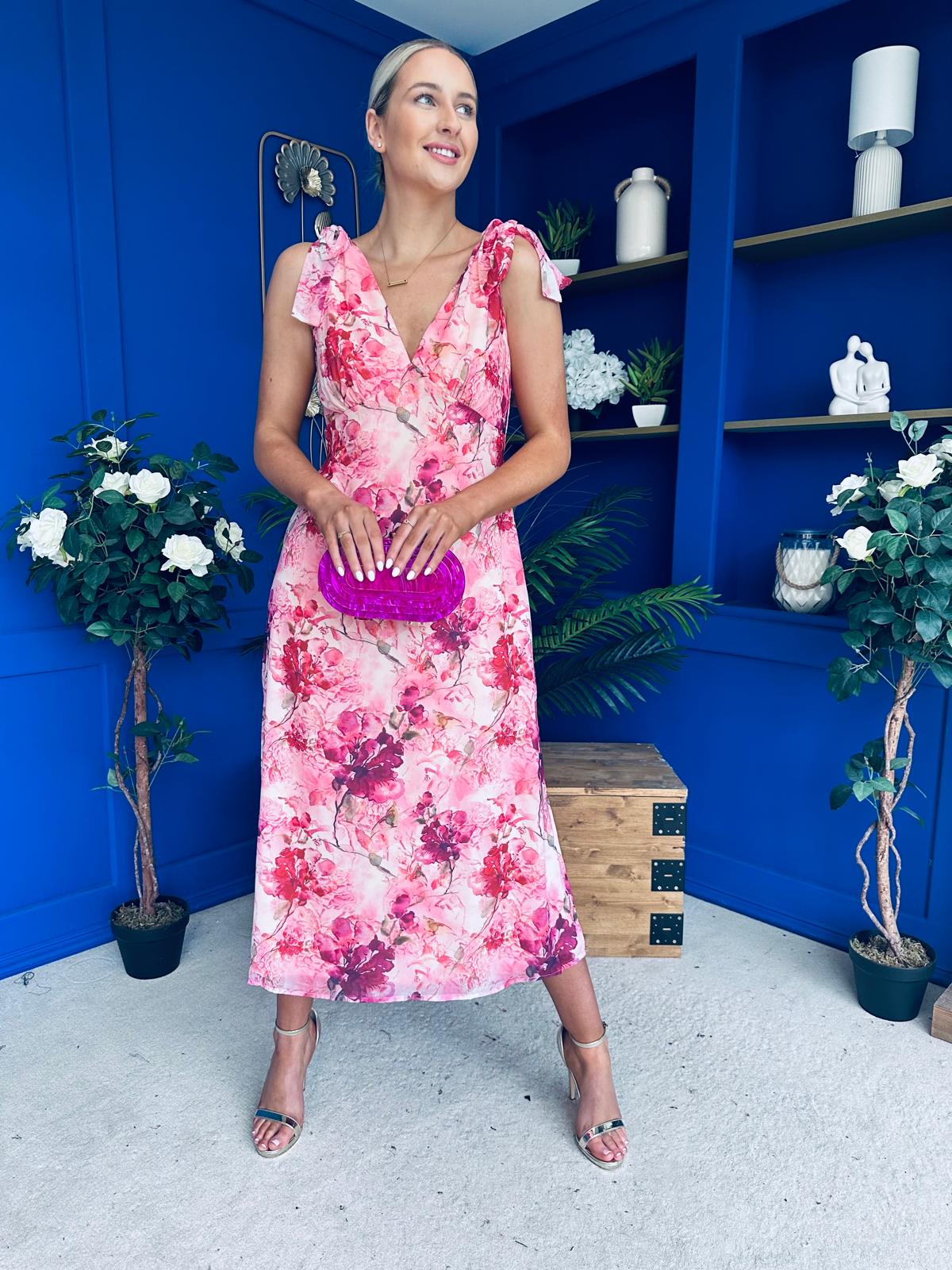 Beverly Floral Tie Shoulder Midi Dress