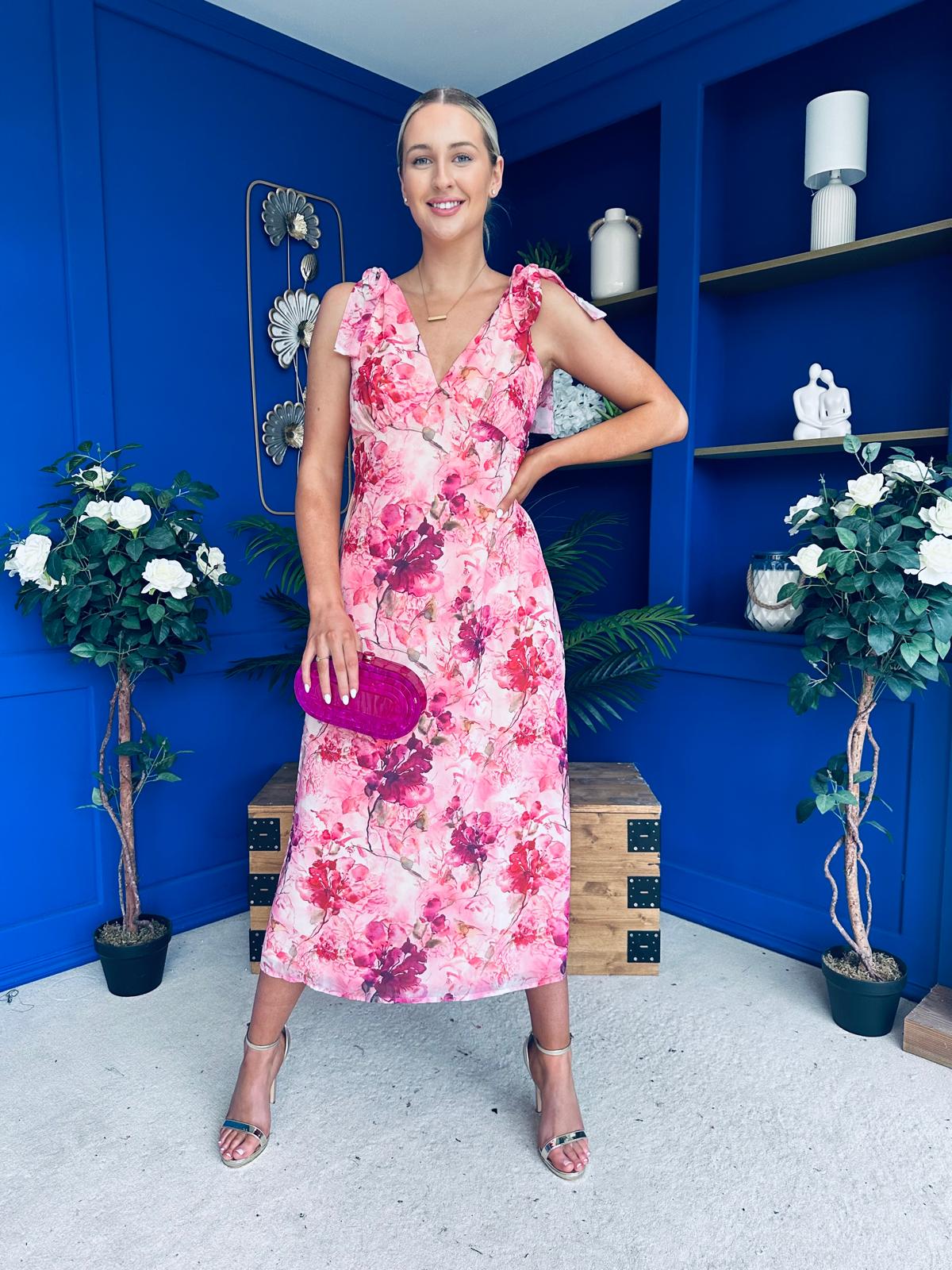 Beverly Floral Tie Shoulder Midi Dress