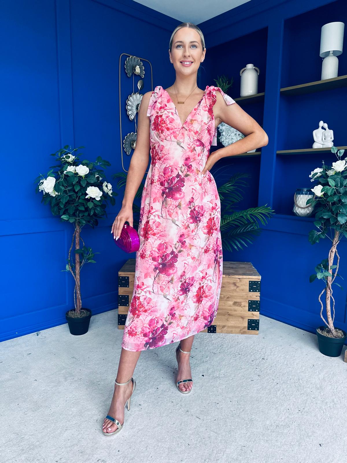 Beverly Floral Tie Shoulder Midi Dress