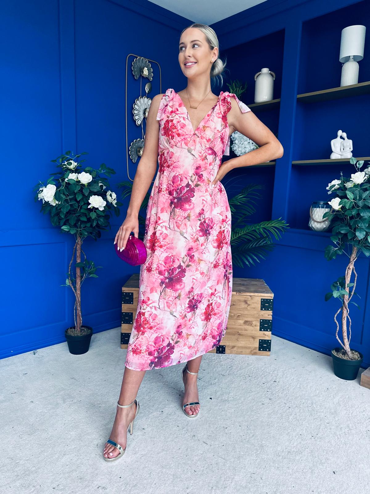 Beverly Floral Tie Shoulder Midi Dress