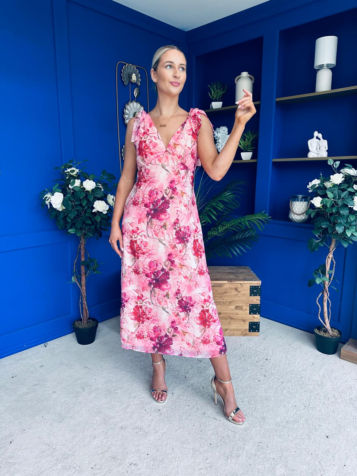 Beverly Floral Tie Shoulder Midi Dress