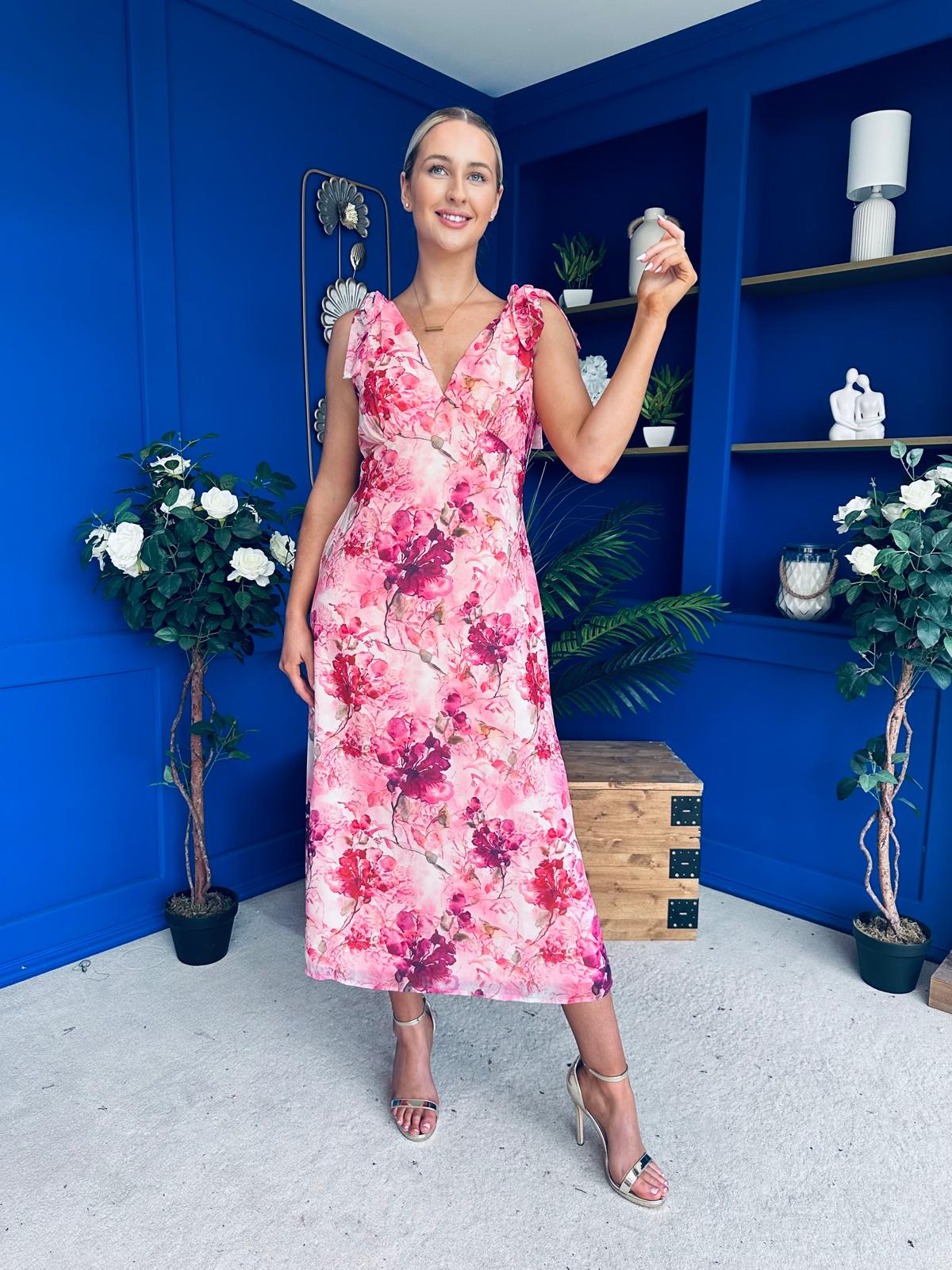 Beverly Floral Tie Shoulder Midi Dress