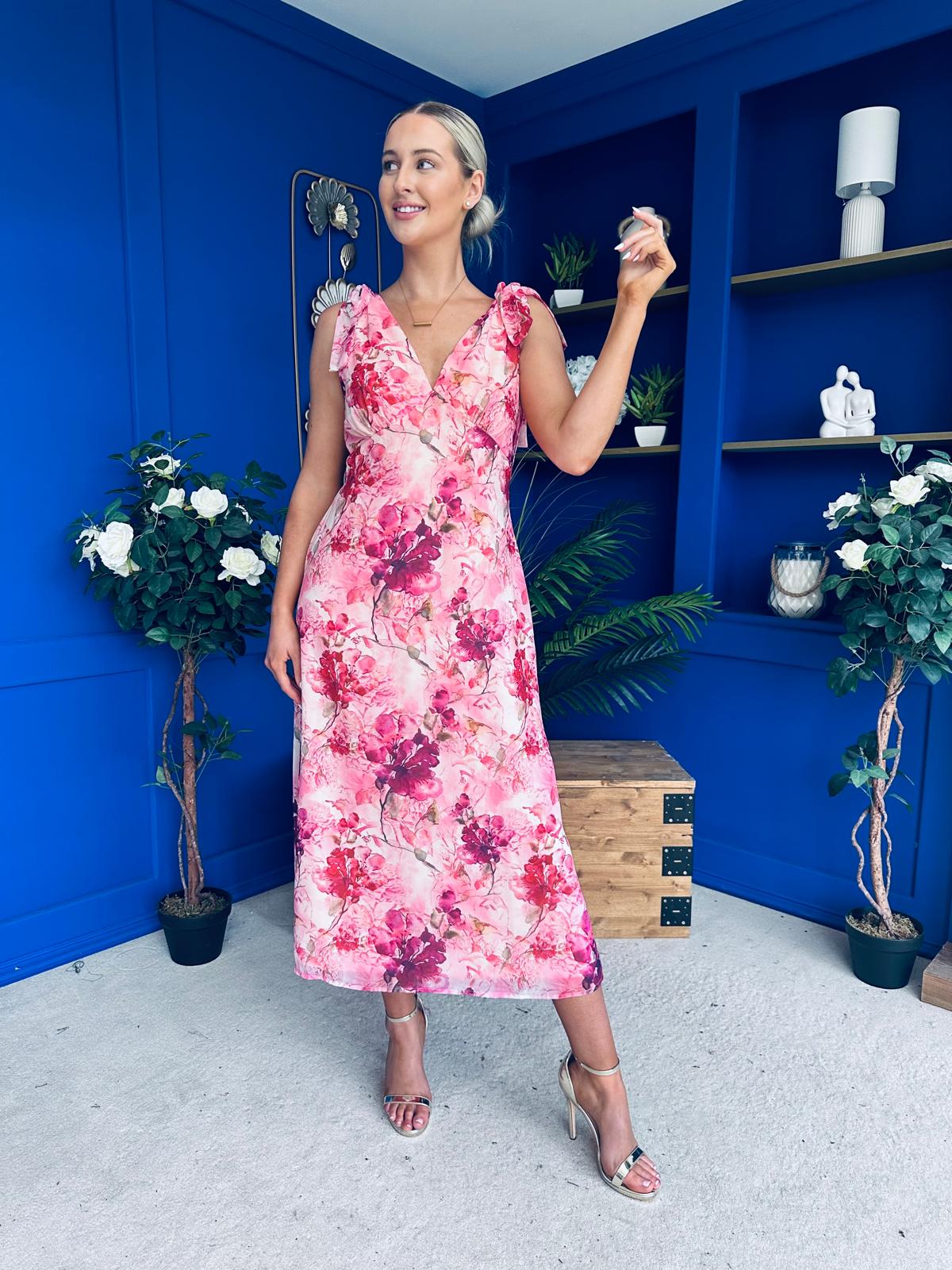 Beverly Floral Tie Shoulder Midi Dress