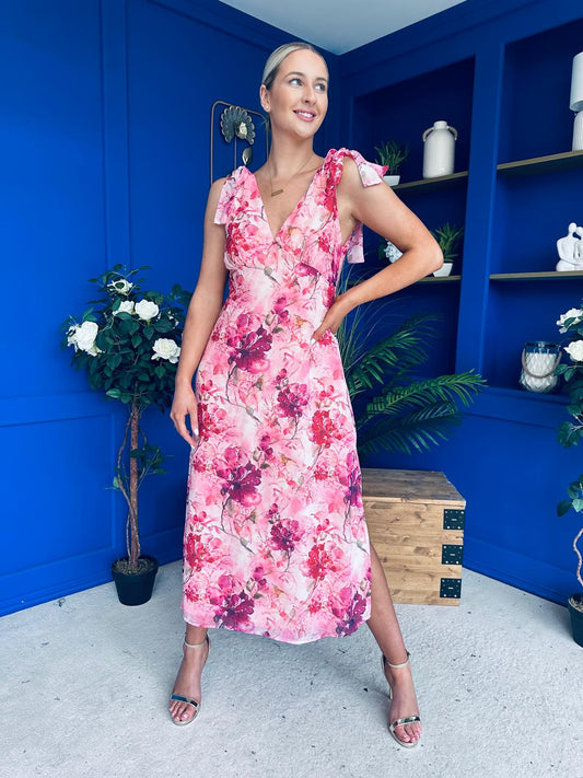 Beverly Floral Tie Shoulder Midi Dress
