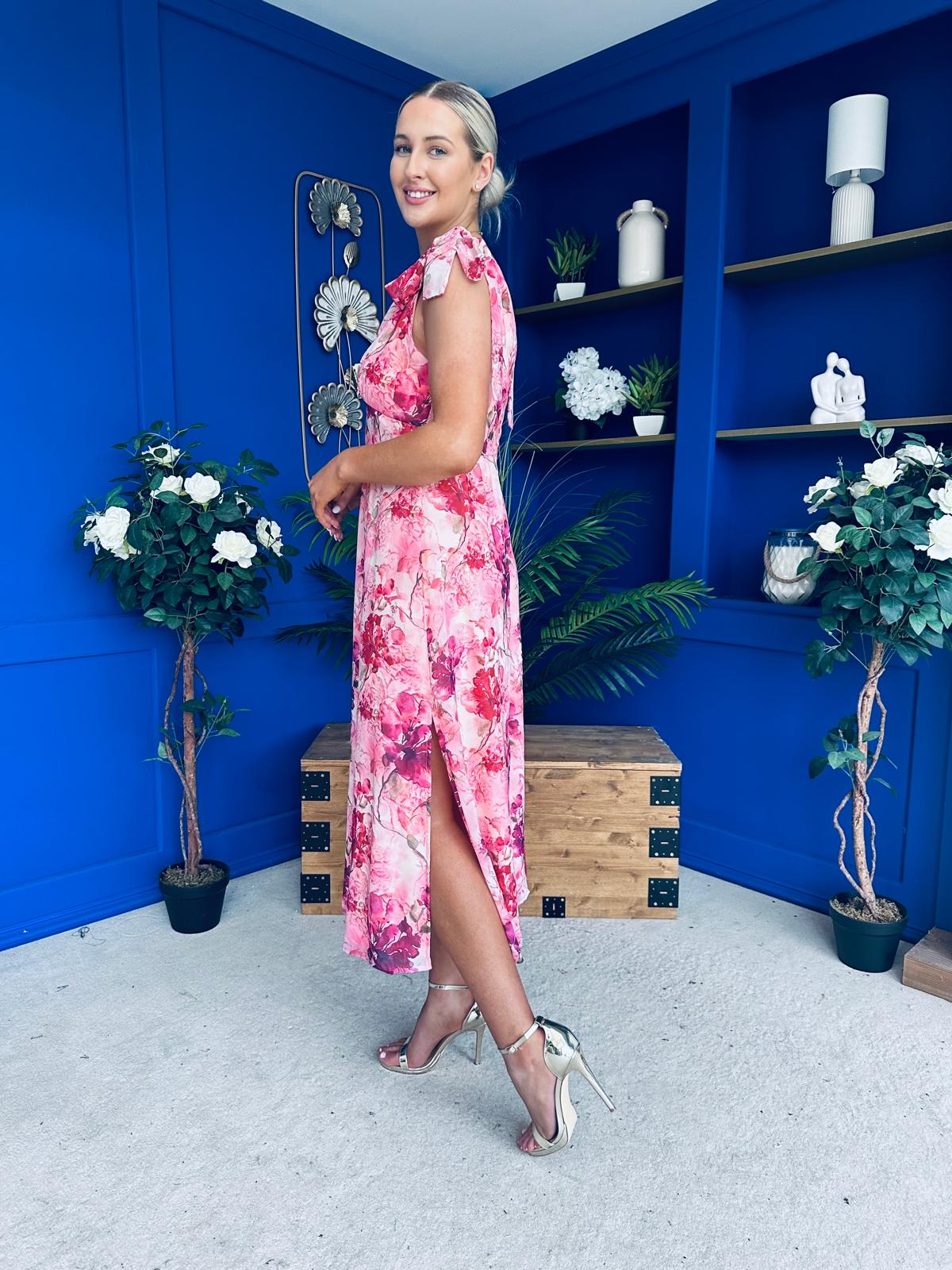 Beverly Floral Tie Shoulder Midi Dress