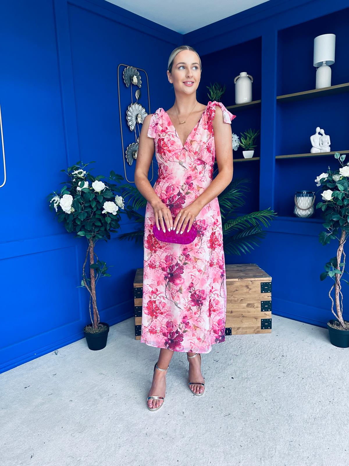 Beverly Floral Tie Shoulder Midi Dress