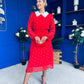Doireann Detailed Midi Dress Polka Heart Red