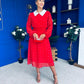 Doireann Detailed Midi Dress Polka Heart Red