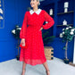 Doireann Detailed Midi Dress Polka Heart Red