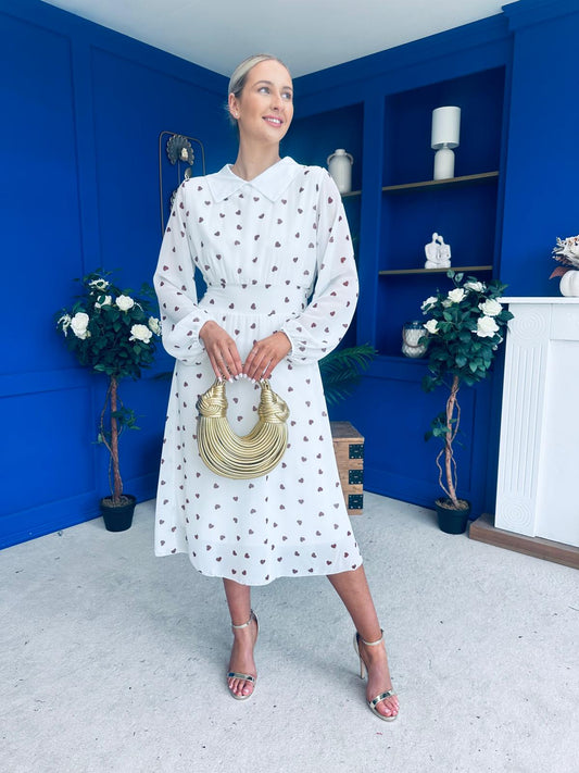 Doireann Detailed Midi Dress Polka Heart Coco White