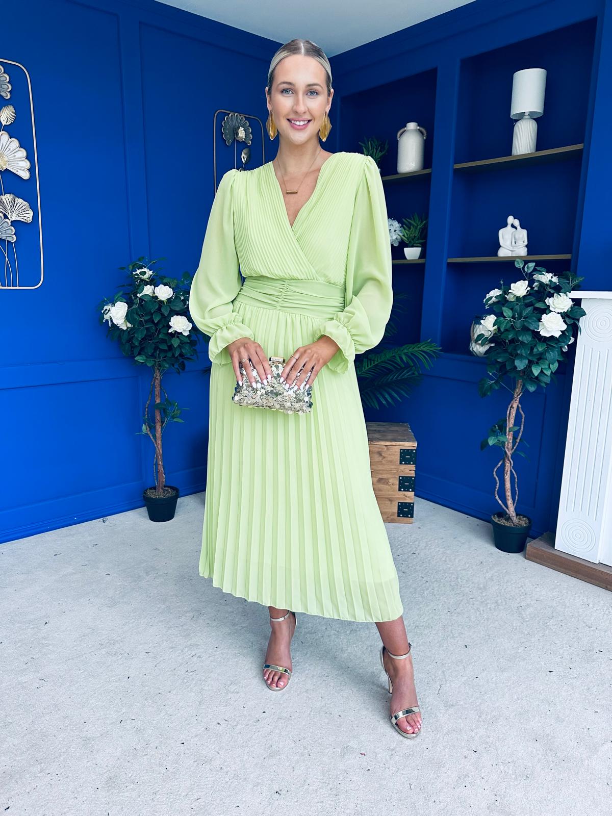 Clodagh Pleat Detailed Midi Dress Lime