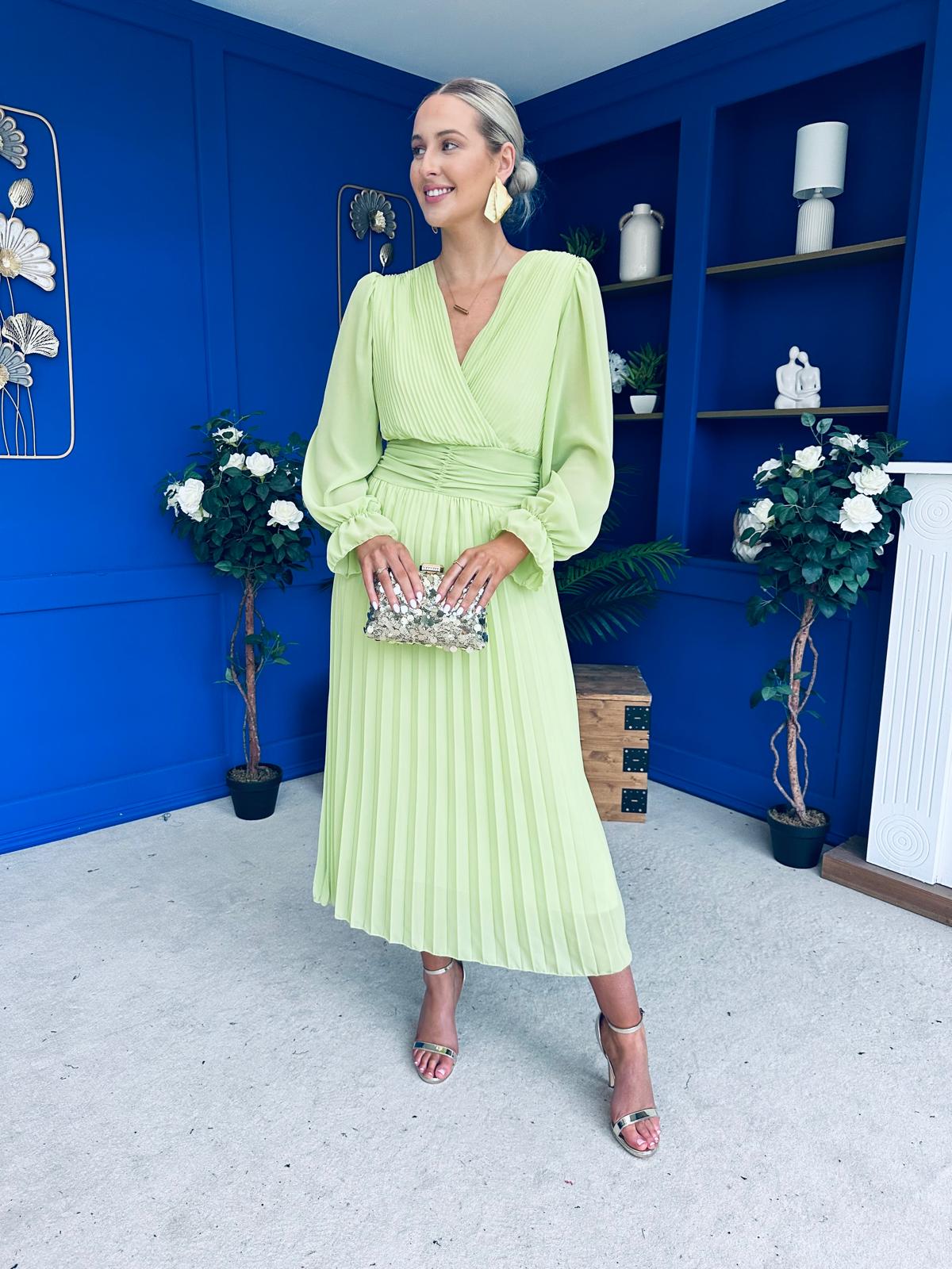 Clodagh Pleat Detailed Midi Dress Lime