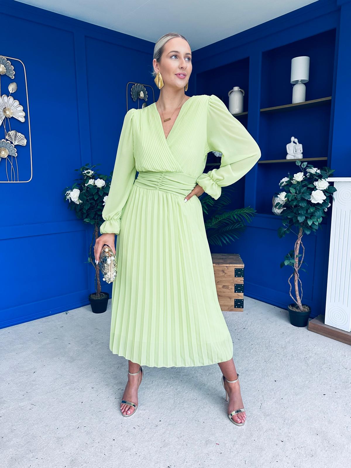 Clodagh Pleat Detailed Midi Dress Lime