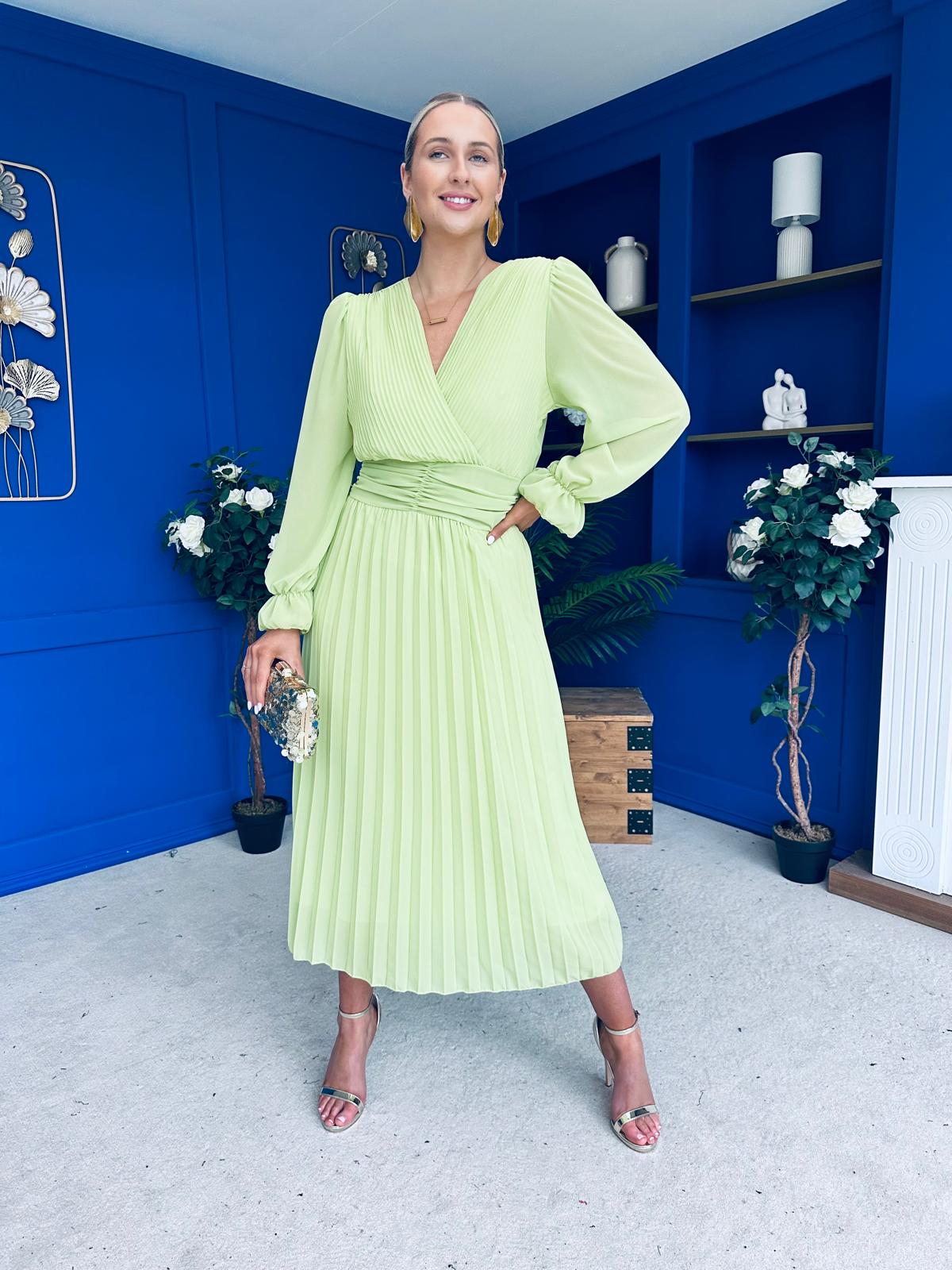 Clodagh Pleat Detailed Midi Dress Lime