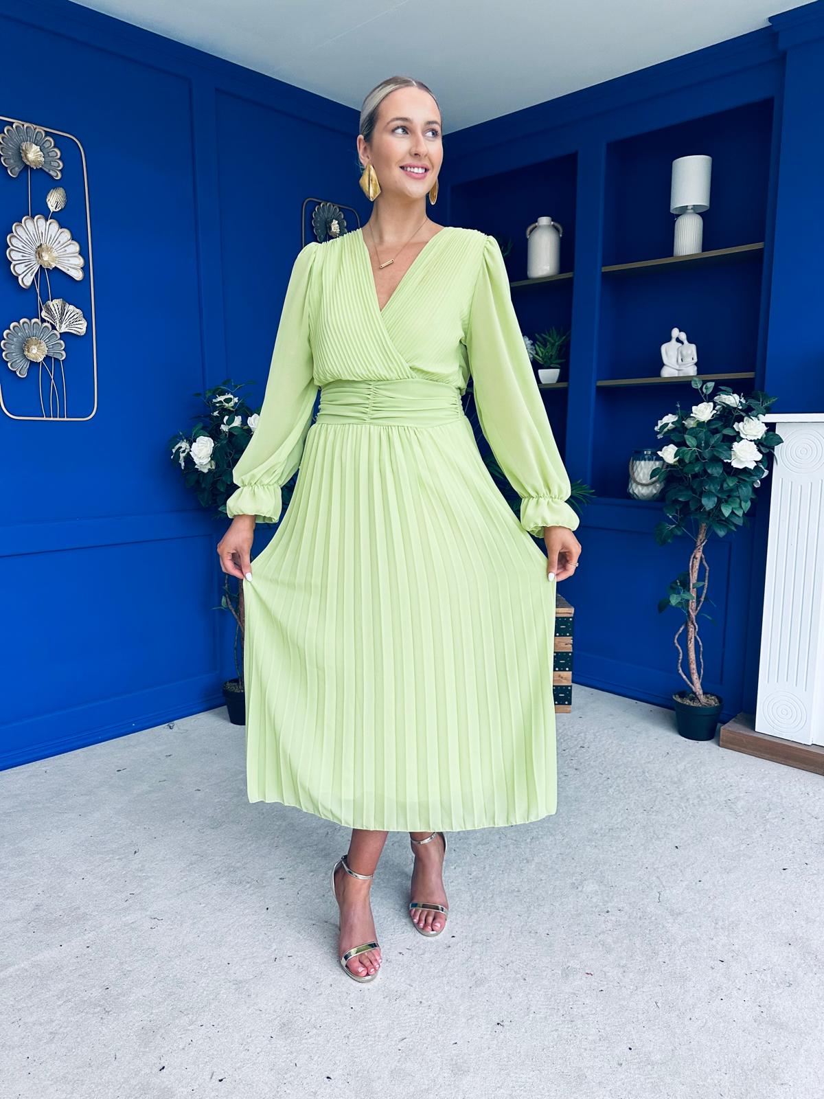 Clodagh Pleat Detailed Midi Dress Lime