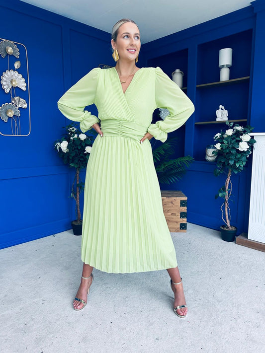 Clodagh Pleat Detailed Midi Dress Lime