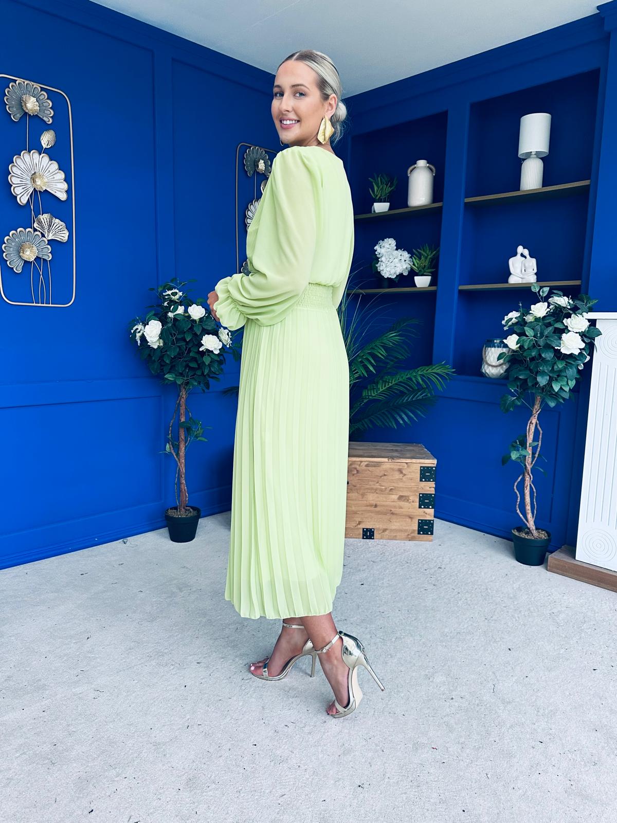 Clodagh Pleat Detailed Midi Dress Lime