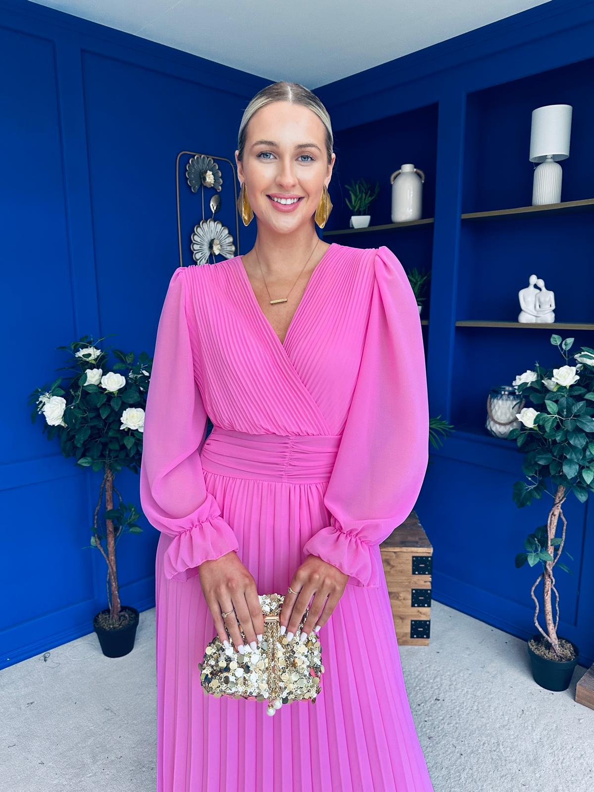 Clodagh Pleat Detailed Midi Dress Cerise