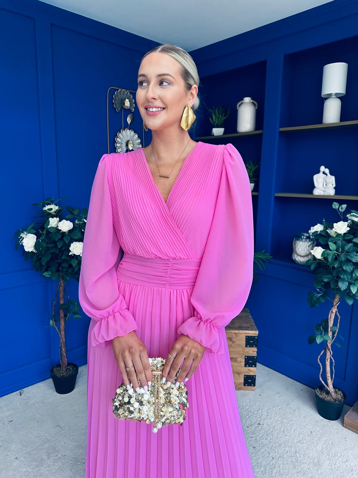 Clodagh Pleat Detailed Midi Dress Cerise