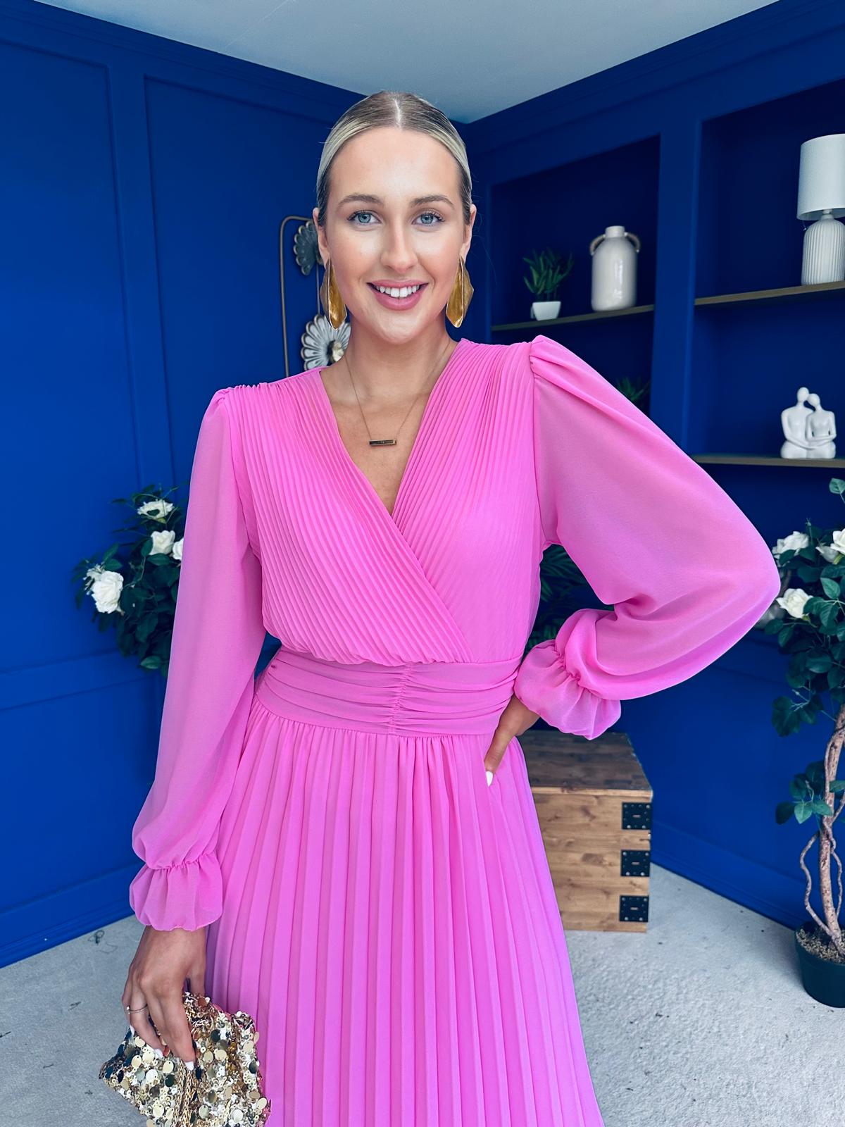 Clodagh Pleat Detailed Midi Dress Cerise