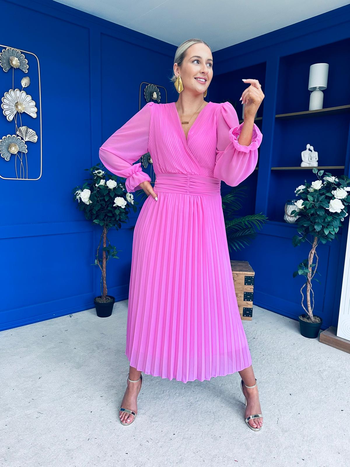 Clodagh Pleat Detailed Midi Dress Cerise